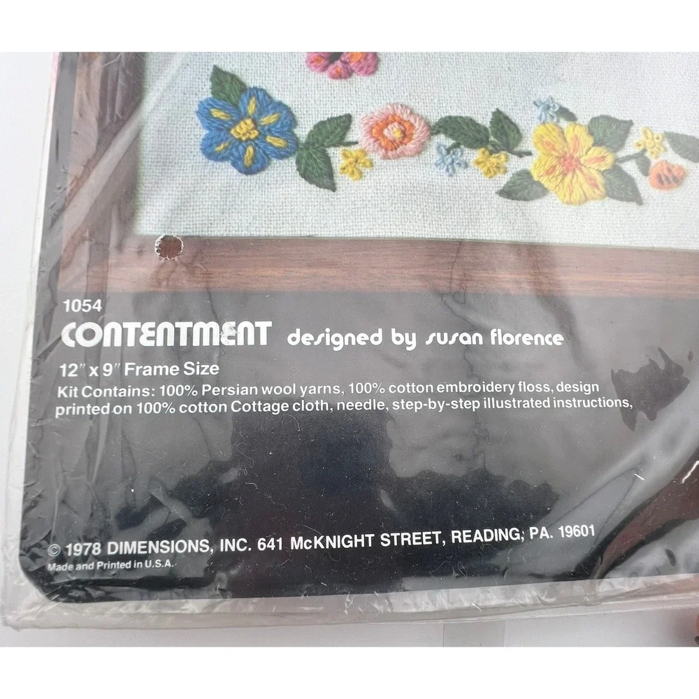 Vintage 1978 Dimensions Crewel Kit Contentment Susan Florence 1054